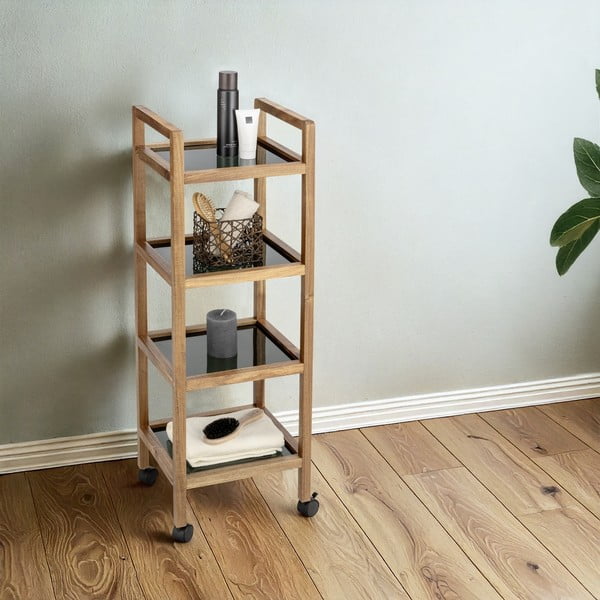 Čierny/v prírodnej farbe kúpeľňový regál z masívu akácie 35x101,5 cm Fondi – Wenko-image-1