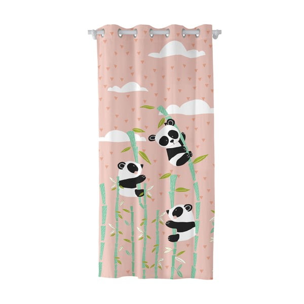 Ružový detský bavlnený záves Moshi Moshi Panda Garden, 140 x 265 cm