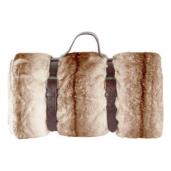 Hnedý pléd s koženým popruhom Tiseco Home Studio Wolf, 130 x 180 cm