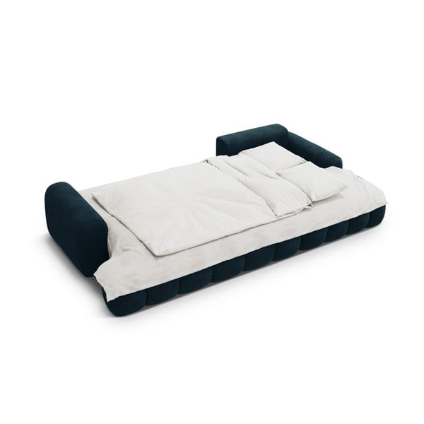 Zamatová rozkladacia/s úložným priestorom rohová pohovka v petrolejovej farbe (pravý roh/s leňoškou) Linz – Cosmopolitan Design-image-4