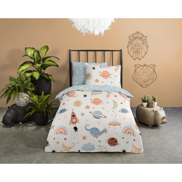 Modré/béžové bavlnené detské obliečky na jednolôžko 140x200 cm Eclips – Good Morning-image-1