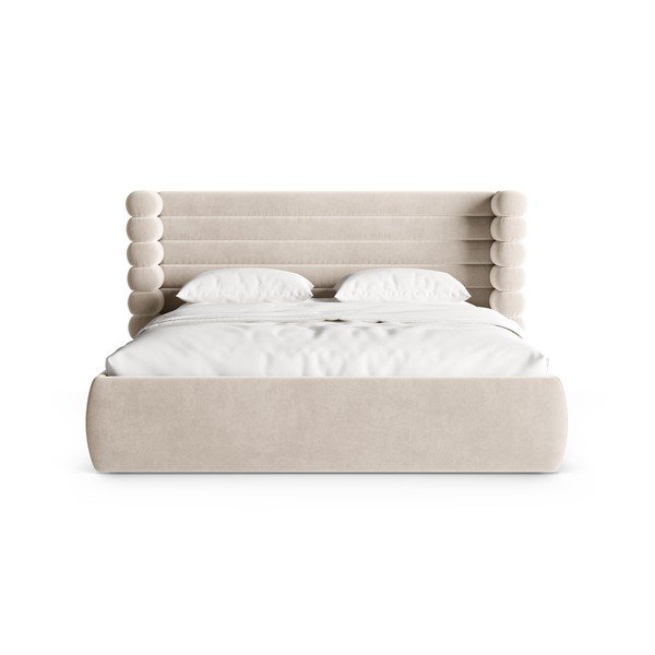 Béžová čalúnená dvojlôžková posteľ s úložným priestorom s roštom 160x200 cm Mount – Micadoni -image-4
