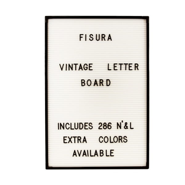 Biela nástenná tabuľa s čiernymi písmenami Fisura Vintage