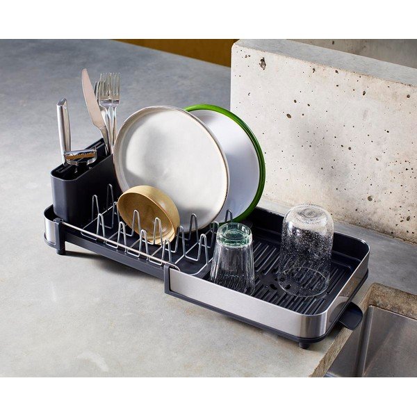 Čierny nastaviteľný plastový odkvapkávač 31x19 cm Extend Slim Steel – Joseph Joseph-image-1