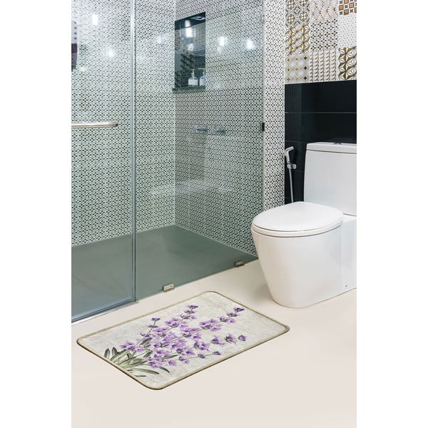 Kúpeľňová predložka s motívom fialových kvetín Chilai Violet, 60 x 40 cm