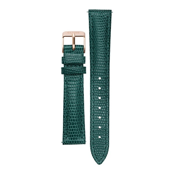 Smaragdovozelený kožený remienok s detailmi vo farbe ružového zlata k hodinkám Cluse Minuit
