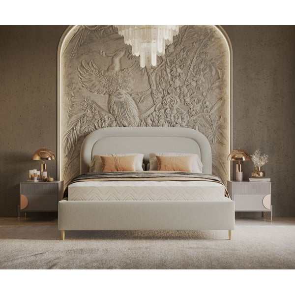 Krémová čalúnená dvojlôžková posteľ s úložným priestorom s roštom 140x200 cm Mija – Maison de Rêve-image-4