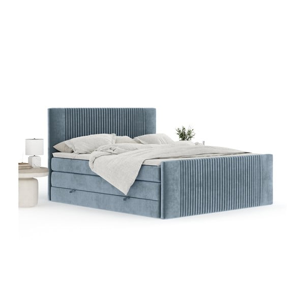 Modrá boxspring posteľ s úložným priestorom 160x200 cm Bergamo – Maison de Rêve-image-4