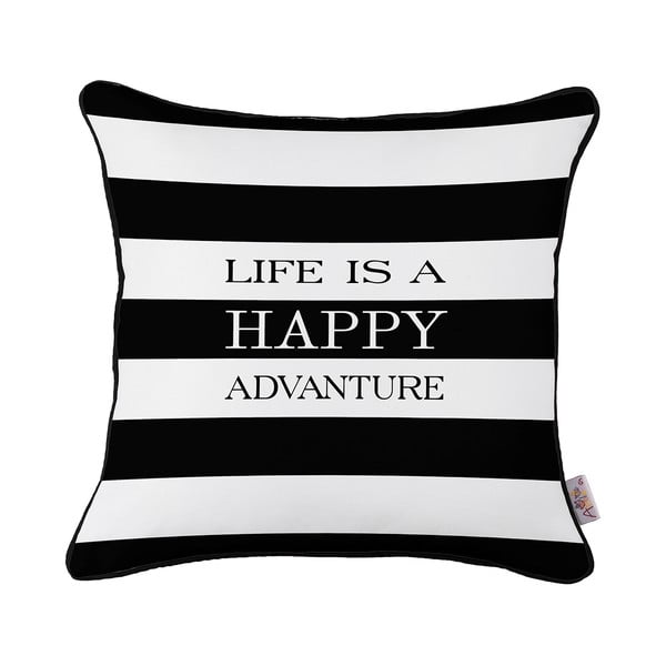 Čierno-biela obliečka na vankúš Mike & Co. NEW YORK Adventure Life, 43 × 43 cm