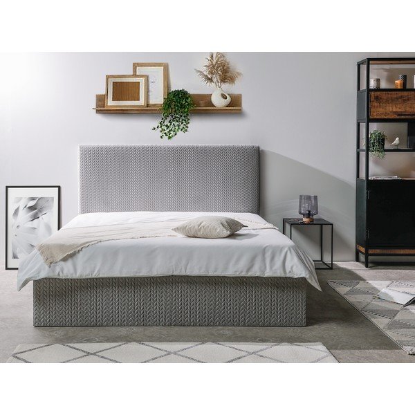 Svetlosivá čalúnená dvojlôžková posteľ s úložným priestorom s roštom 160x200 cm Adele - Bobochic Paris-image-2