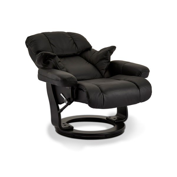 Čierne polohovacie kožené kreslo s podnožkou Furnhouse Crown-image-2