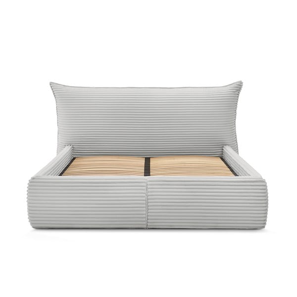 Svetlosivá čalúnená dvojlôžková posteľ s úložným priestorom a roštom 180x200 cm Jade – Bobochic Paris-image-4