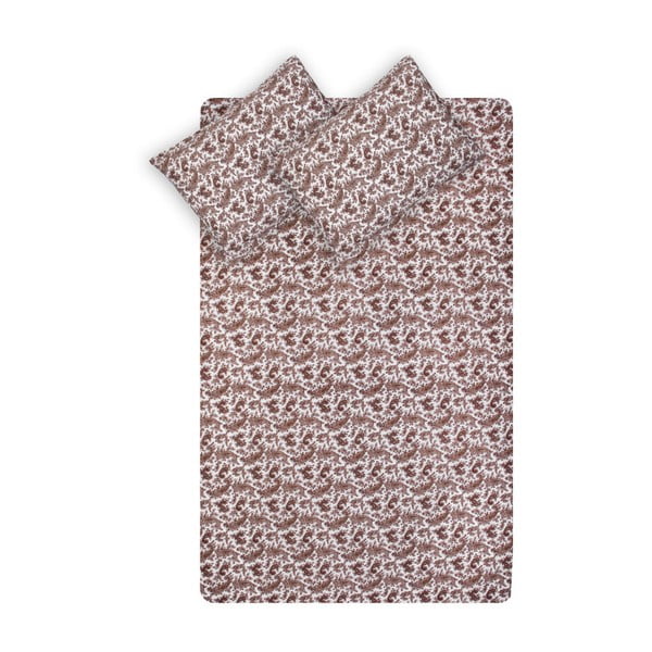 Set hnedej elastickej bavlnenej plachty a obliečky na vankúš Fitted Sheet Kasso, 100 × 200 cm