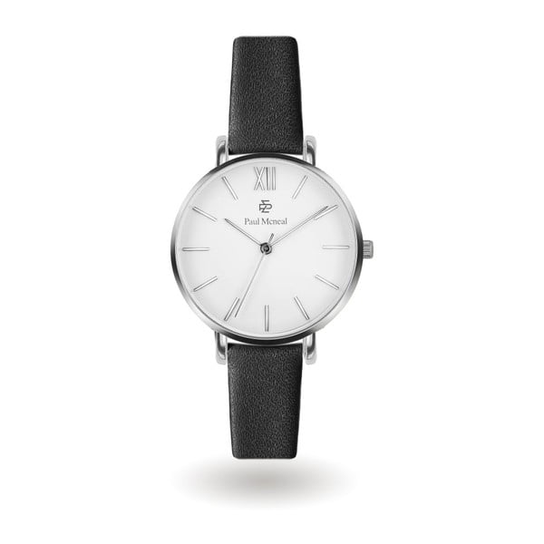 Dámske hodinky s čiernym koženým remienkom Paul McNeal Timeless