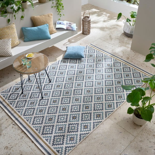 Žlto-modrý vnútorný a vonkajší koberec 120x170 cm Zia Trellis – Flair Rugs-image-1