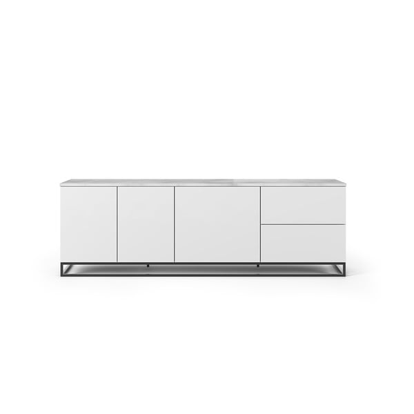 Matne biely televízny stolík s bielou doskou v mramorovom dekore TemaHome Join, 200 × 65 cm