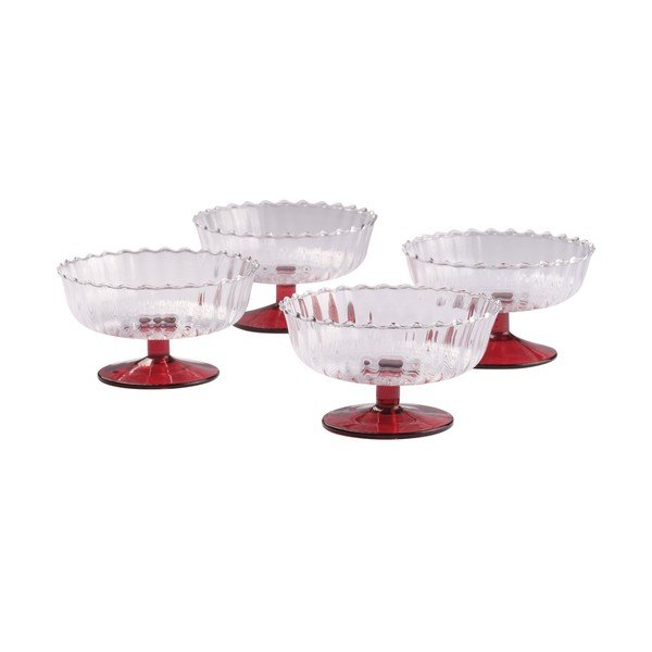 Červené sklenené misky v súprave 4 ks na zmrzlinu 230 ml Flora – Jotex
