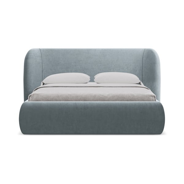 Svetlomodrá čalúnená dvojlôžková posteľ s úložným priestorom s roštom 160x200 cm Hauke – Makamii-image-4