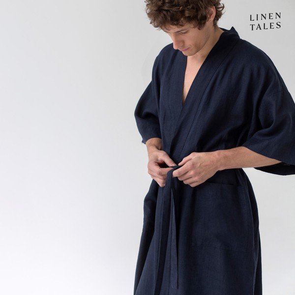 Tmavomodrý ľanový župan veľkosť S/M Summer - Linen Tales-image-1