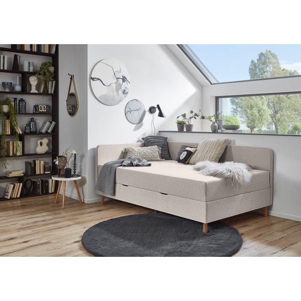 Béžová čalúnená jednolôžková posteľ s úložným priestorom 90x200 cm Cabana - Meise Möbel-image-1