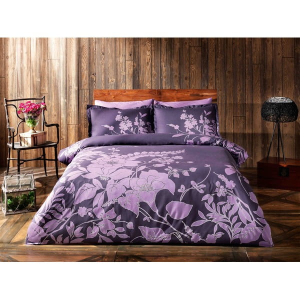 Obliečky TAC Purple Flowers s plachtou, 160 x 220 cm
