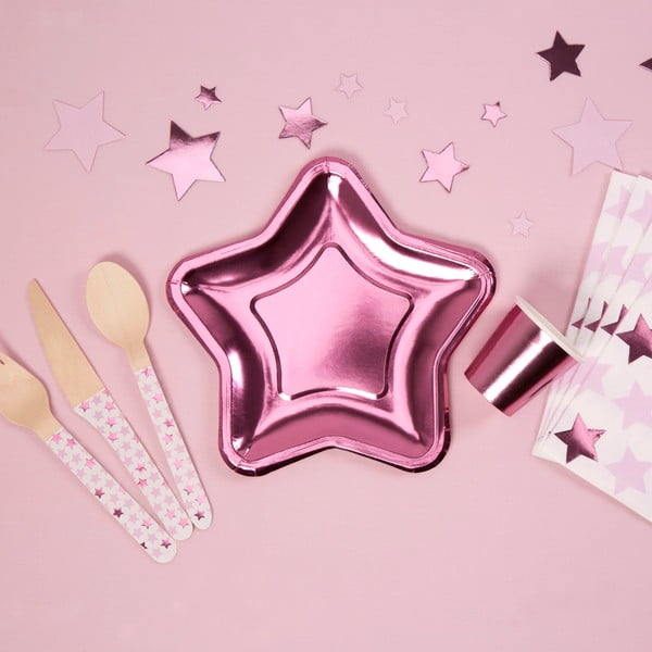 Sada 8 malých papierových tanierov v tvare hviezdy Neviti Foil Star Pink