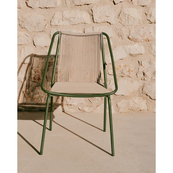 Tmavozelená/béžová kovová záhradná stolička Zivia – Kave Home-image-1