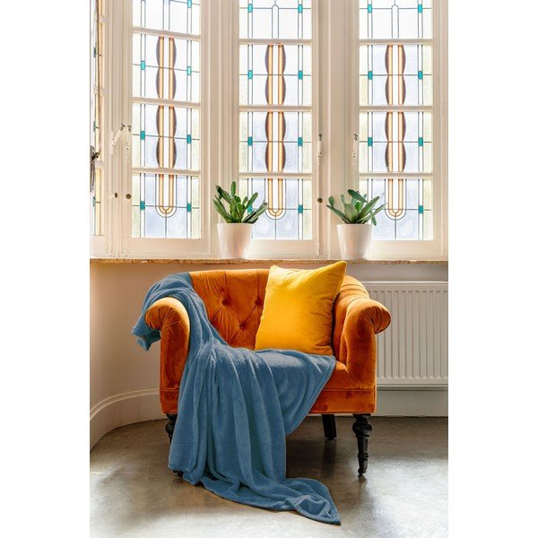 Modrý pléd z mikroplyšu na dvojlôžko 180x220 cm Cosy – Tiseco Home Studio-image-1