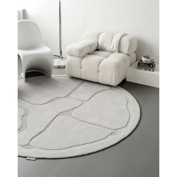 Svetlosivý vlnený okrúhly koberec ø 120 cm Morphic Organica – Agnella-image-2