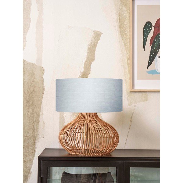 Stolová lampa s textilným tienidlom vo svetlo šedo-prírodnej farbe (výška 60 cm) Kalahari – Good&amp;Mojo-image-1
