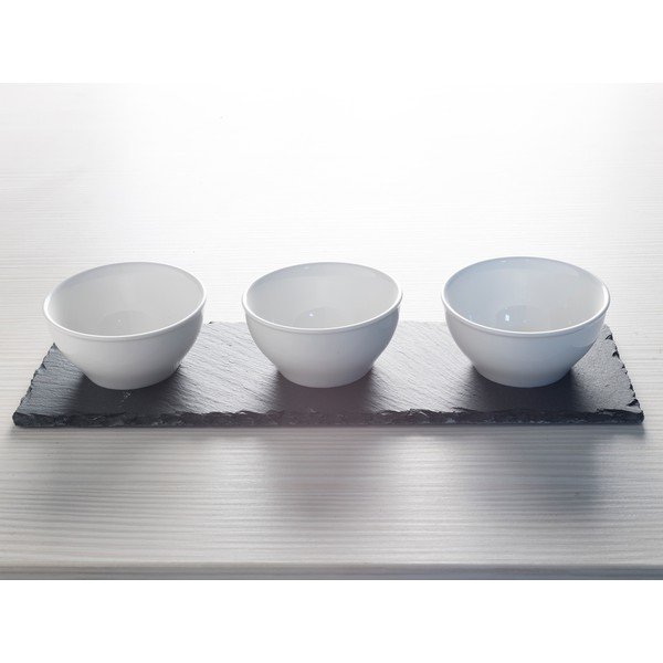 Súprava 3 bielych porcelánových omáčkových misiek s podstavcom Mikasa-image-1