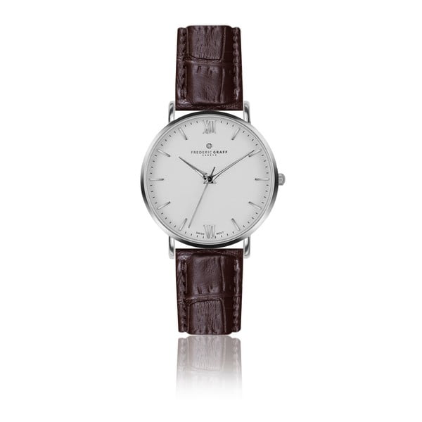 Pánske hodinky s hnedým remienkom z pravej kože Frederic Graff Silver Dent Blanche Croco Brown Leather