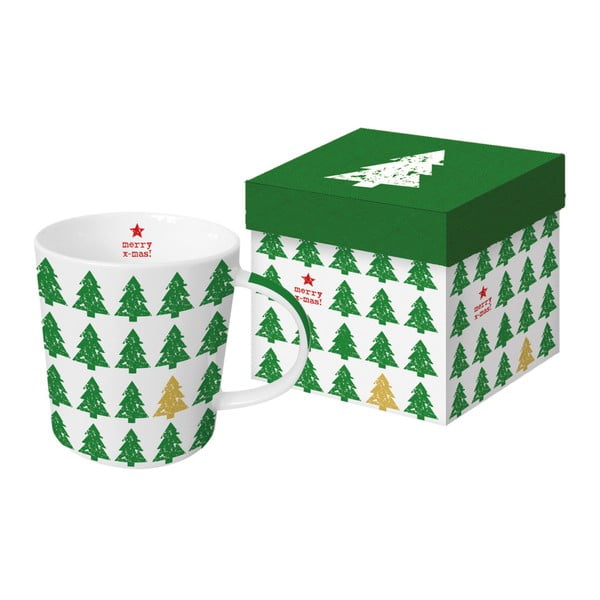 Hrnček z kostného porcelánu s vianočným motívom v darčekovom balení PPD Scandic Tree Green, 350 ml