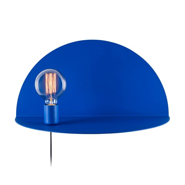 Modrá nástenná lampa s poličkou Shelfie, výška 25 cm