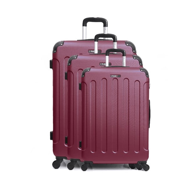 Sada 3 tmavočervených cestovných kufrov na kolieskách Bluestar Vanity Cadenas