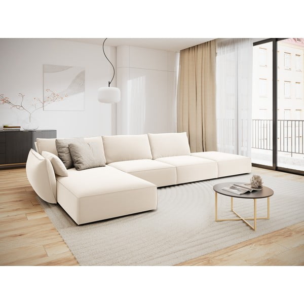 Béžová zamatová rohová pohovka (ľavý roh/s leňoškou) Vanda – Mazzini Sofas-image-1
