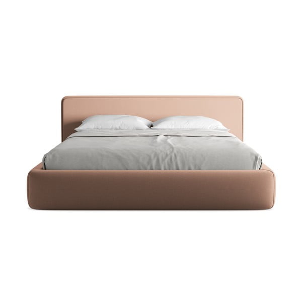 Svetloružová čalúnená dvojlôžková posteľ s úložným priestorom s roštom 180x200 cm Kiana – Makamii-image-4