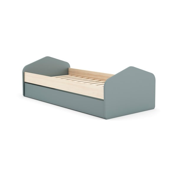 Detská posteľ v dekore borovice s výsuvným lôžkom s úložným priestorom s roštom 90x200 cm v prírodnej farbe/sivozelená Estefania – Marckeric-image-1