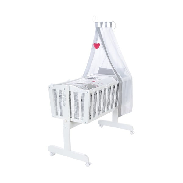 Biela kolíska na kolieskach s baldachýnom 40x90 cm Adam & Eule – Roba