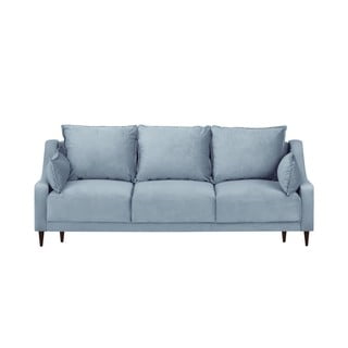 Svetlomodrá zamatová rozkladacia pohovka s úložným priestorom Mazzini Sofas Freesia, 215 cm