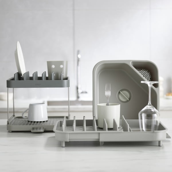 Sivý nastaviteľný plastový odkvapkávač 34x37 cm Duo – Joseph Joseph-image-1