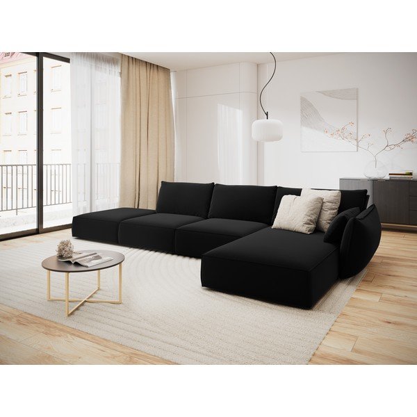 Čierna zamatová rohová pohovka (pravý roh/s leňoškou) Vanda – Mazzini Sofas-image-1