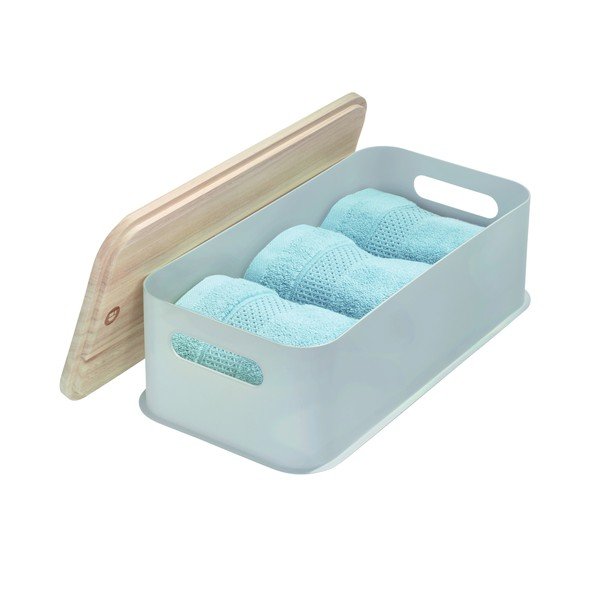 Sivý úložný box s vekom z dreva paulownia iDesign Eco Handled, 21,3 x 43 cm-image-3
