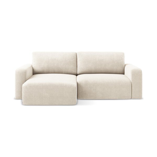 Krémová ženilková rozkladacia/s úložným priestorom rohová pohovka (ľavý roh/s leňoškou) Kona – Makamii