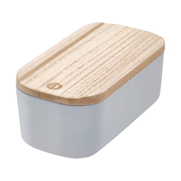 Sivý úložný box s vekom z dreva paulownia iDesign Eco, 9 x 18,3 cm