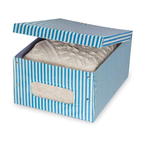 Modrý úložný box Domopak Stripe, dĺžka 50 cm