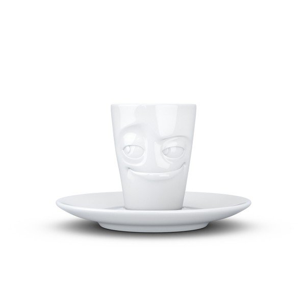 Biela usmievavá porcelánová šálka na espresso s tanierikom 58products, objem 80 ml-image-1