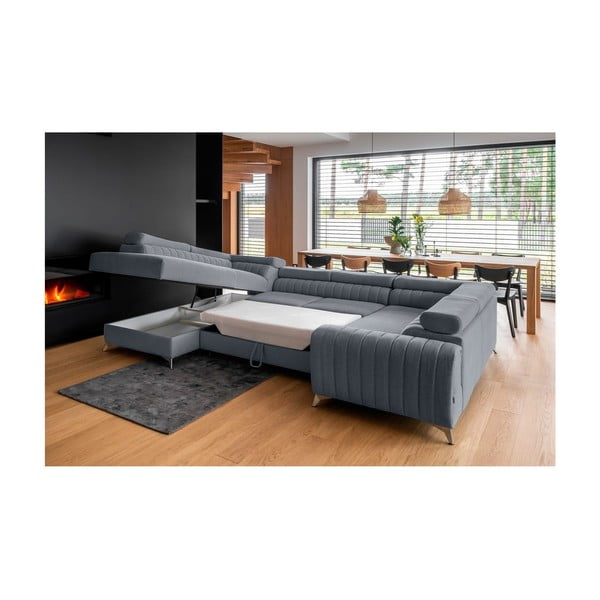 Modrá rozkladacia/s úložným priestorom rohová pohovka (ľavý roh/do tvaru "U") Louis – ELTAP-image-4