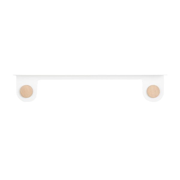 Nástenná biela polica z ocele s detailom z dubového dreva s 2 háčikmi Gazzda Hook, dĺžka 70 cm