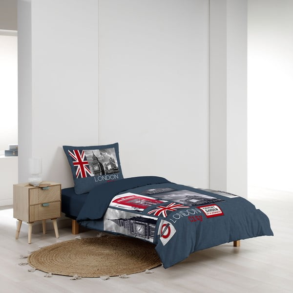 Tmavomodré bavlnené obliečky na jednolôžko 140x200 cm City London – douceur d'intérieur-image-2